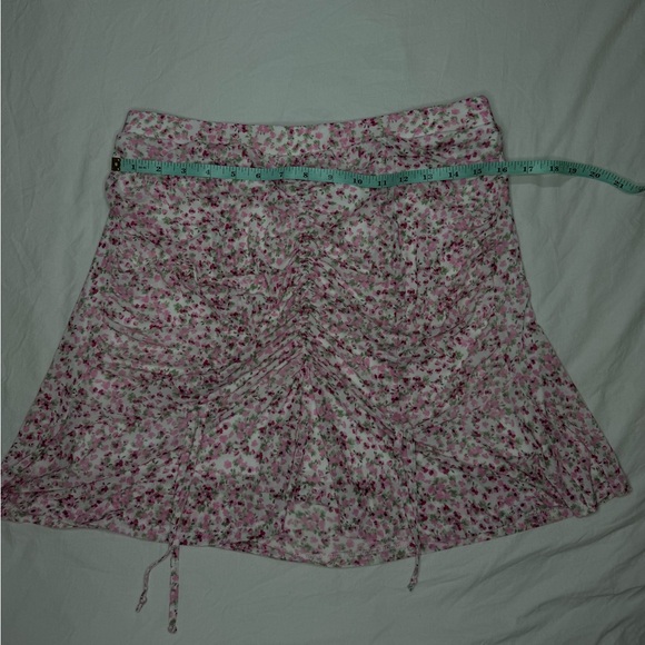 ULTRA FLIRT Skirt Pink Ruched Mesh with Vertical Drawstrings Tiny Rose Ditsy XL - Picture 7 of 8